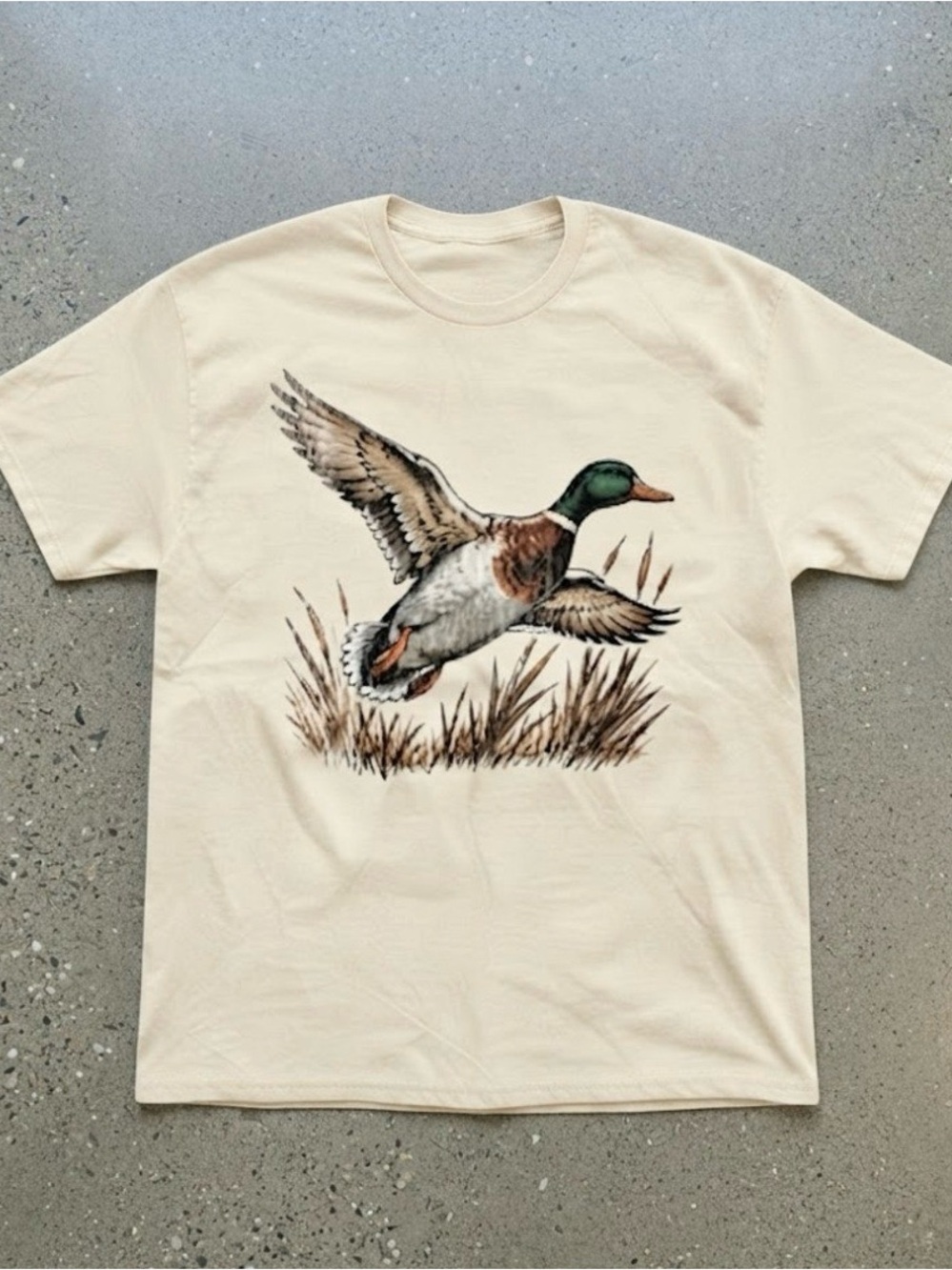 Mallard Duck In Flight Wildlife Graphic Cream Cotton Gildan T-shirt